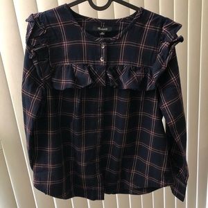 Madewell plaid ruffle yoke shirt in XS